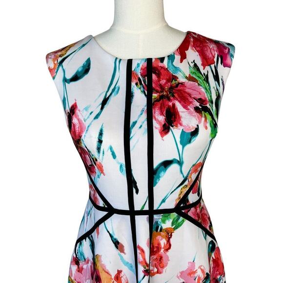 Studio One Floral Dress Sleeveless White Knee Length A Line Spring Petite Size 6 - Picture 5 of 10